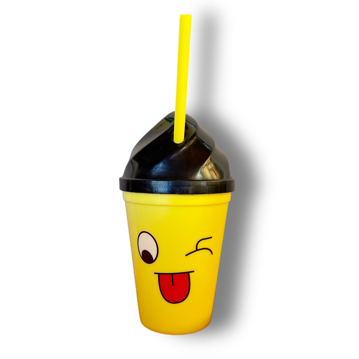 Pack 12 Vasos Plásticos Reutilizables Con Tapa Y Bombilla Para Niños Fiestas y Cumpleaños Emojis 450 ML