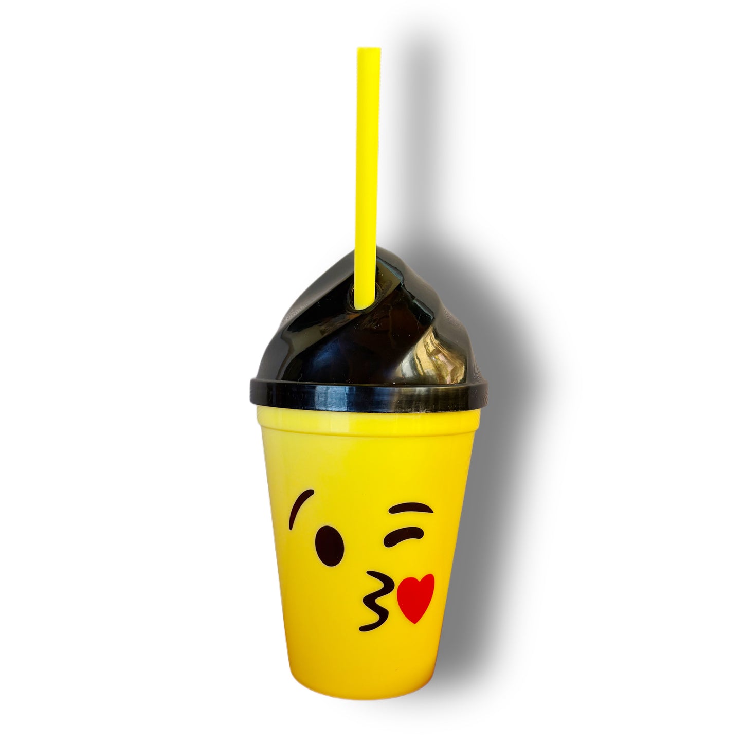 Pack 12 Vasos Plásticos Reutilizables Con Tapa Y Bombilla Para Niños Fiestas y Cumpleaños Emojis 450 ML