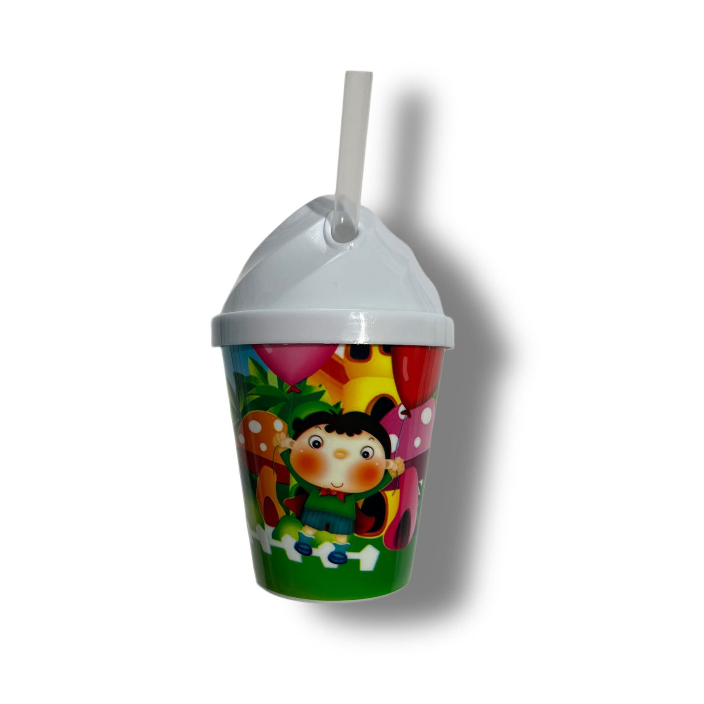 Pack 12 Vasos Plásticos Reutilizables Con Tapa Y Bombilla Para Fiestas y Cumpleaños Infantiles 250 ML