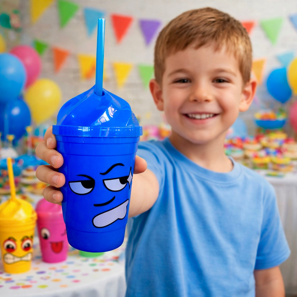 Pack 12 Vasos Plásticos Reutilizables Con Tapa Y Bombilla Para Niños Fiestas y Cumpleaños Multicolores 450 ML