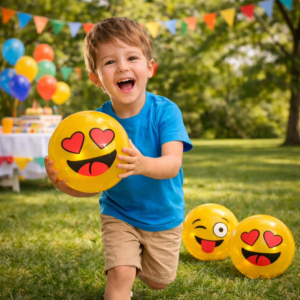 Pack 12 Pelotas Inflables De Goma Para Niños Playa Emoji