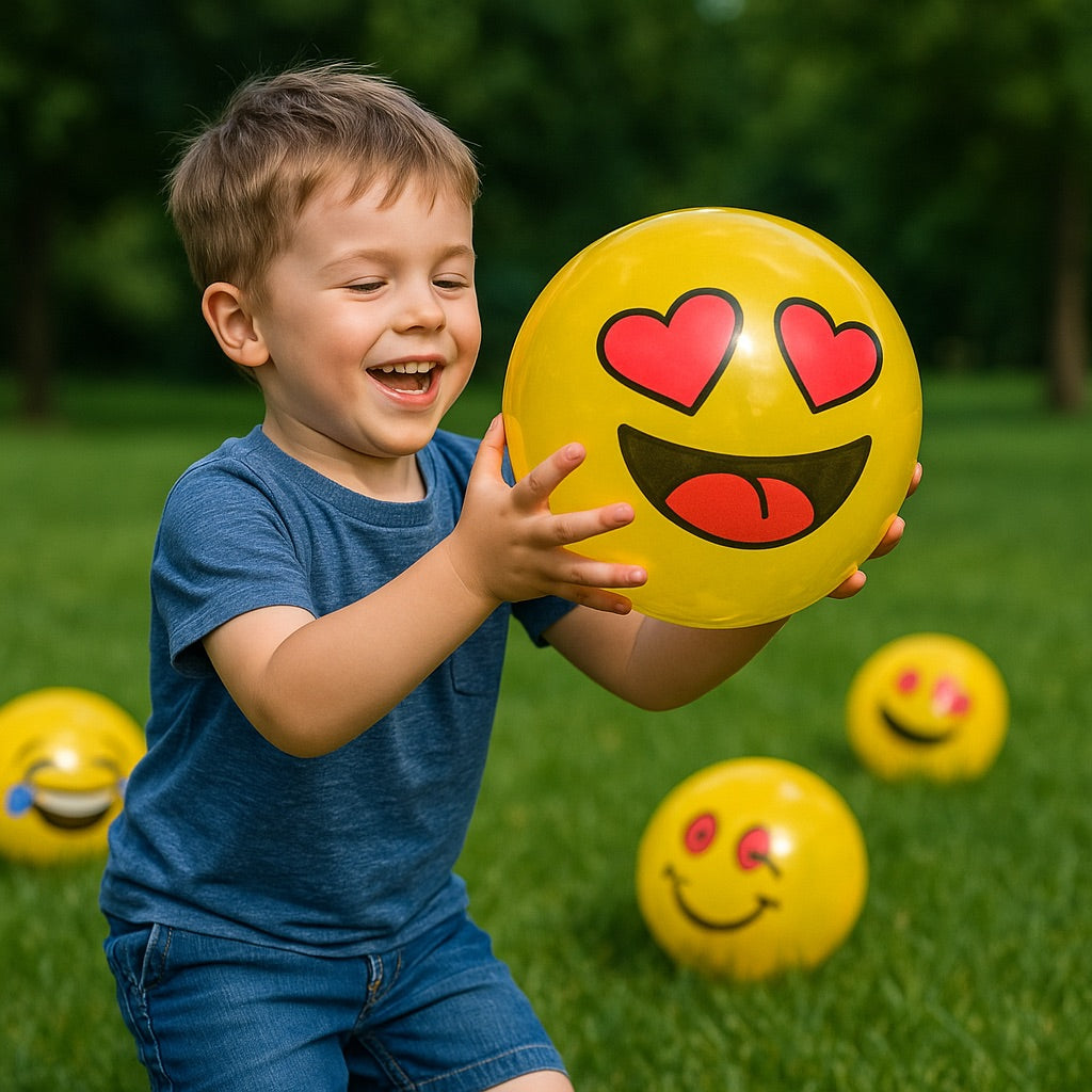 Pack 12 Pelotas Inflables De Goma Para Niños Playa Emoji