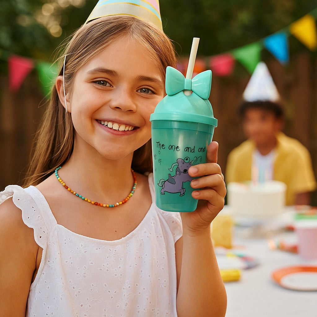 Pack 12 Vasos Plásticos Reutilizables Con Tapa Y Bombilla Para Niñas Fiestas y Cumpleaños Unicornios 450 ML