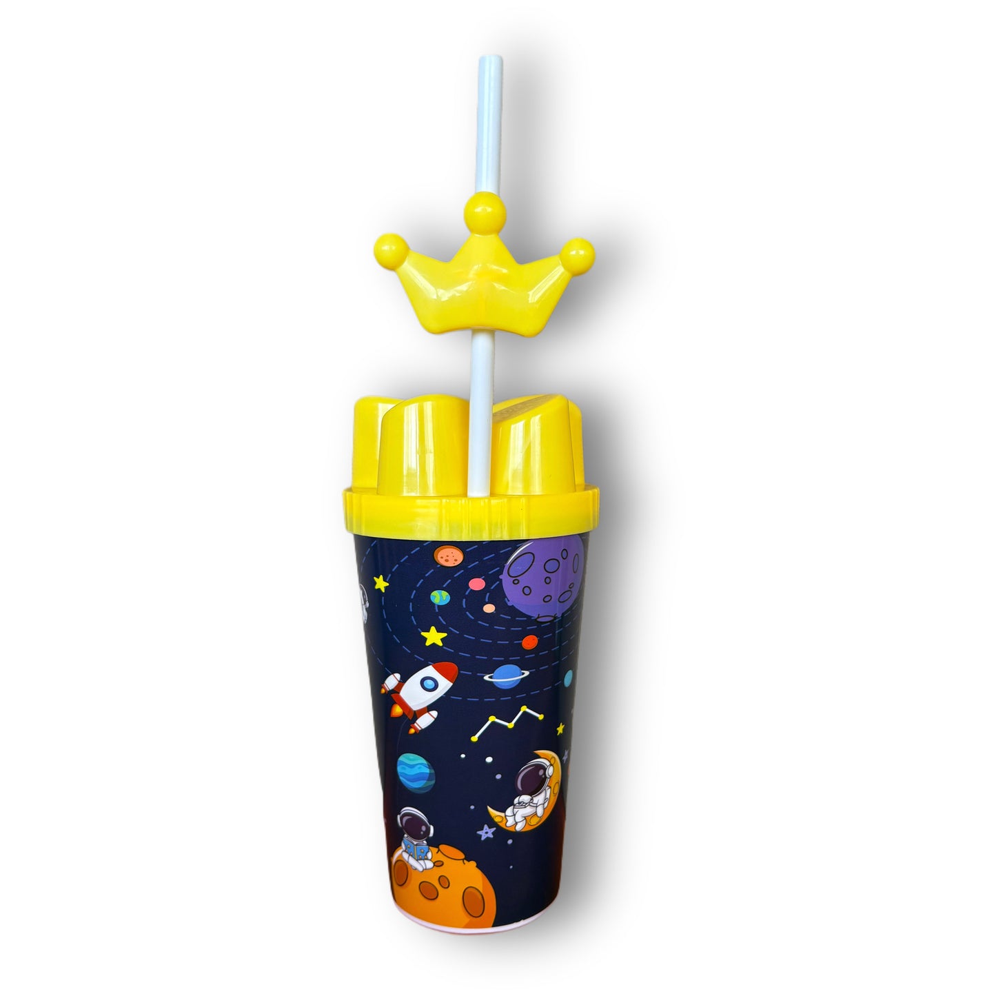 Pack 12 Vasos Plásticos Con Tapa Y Bombilla Para Niños Galaxia 600 ML