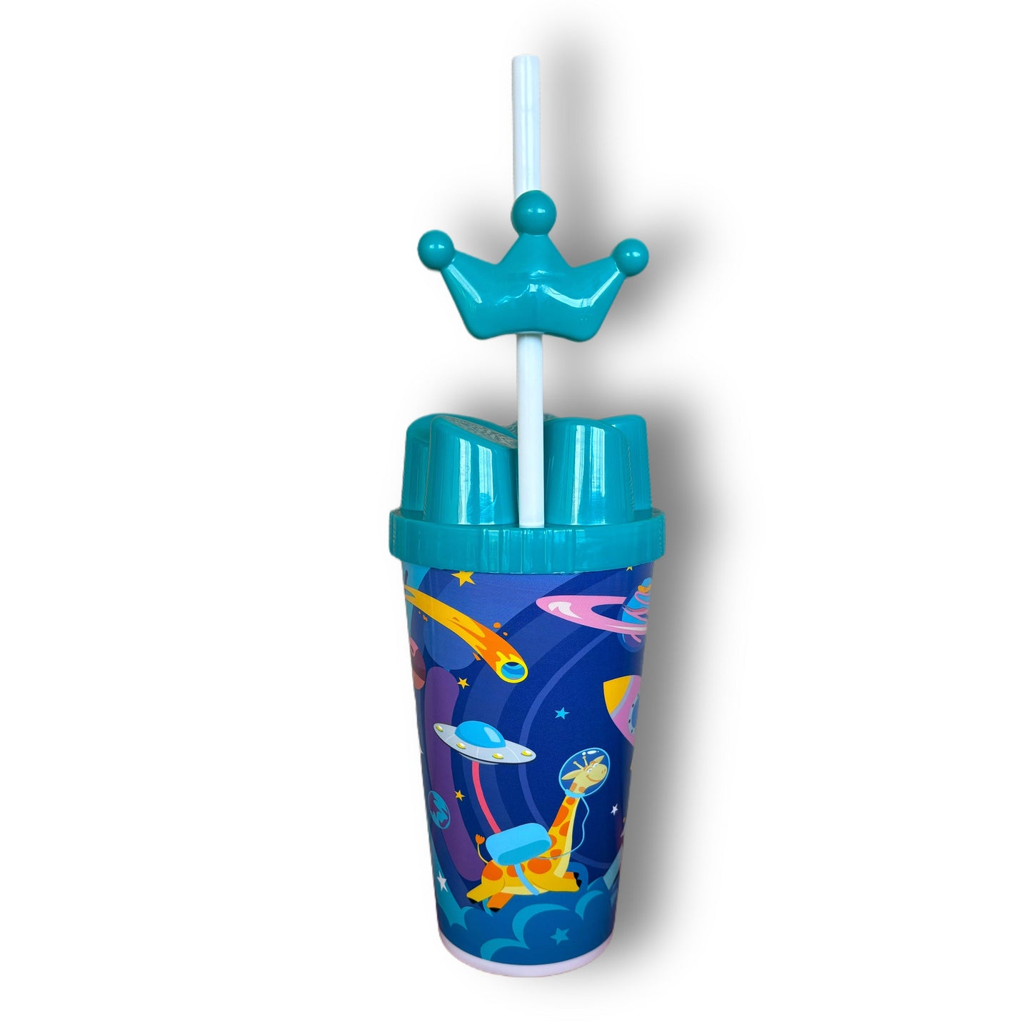 Pack 12 Vasos Plásticos Con Tapa Y Bombilla Para Niños Galaxia 600 ML