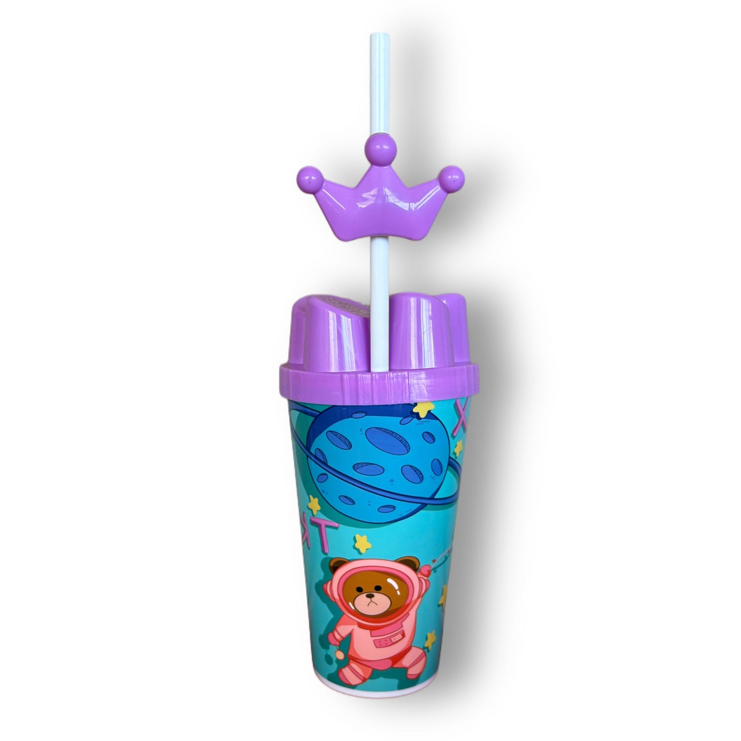 Pack 12 Vasos Plásticos Con Tapa Y Bombilla Para Niños Galaxia 600 ML