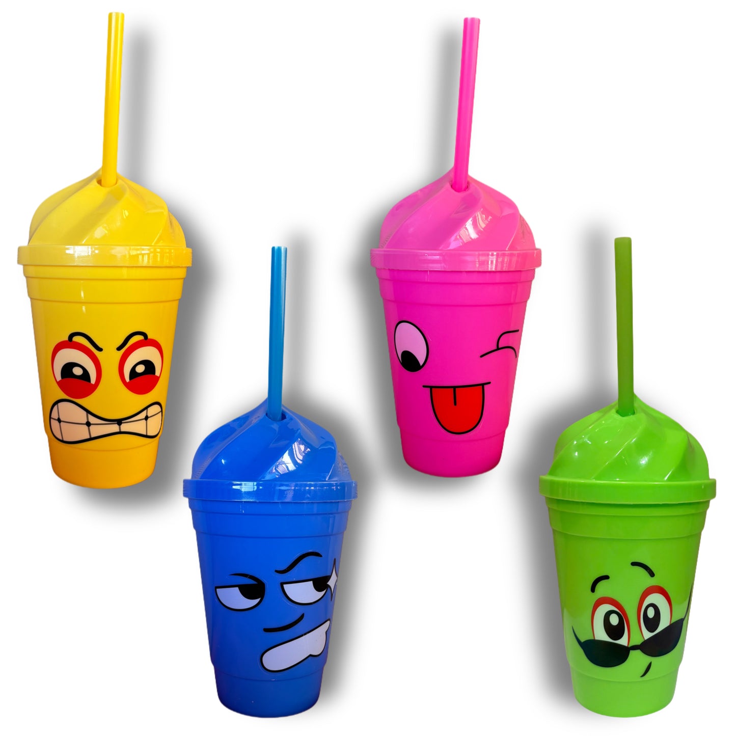 Pack 12 Vasos Plásticos Reutilizables Con Tapa Y Bombilla Para Niños Fiestas y Cumpleaños Multicolores 450 ML