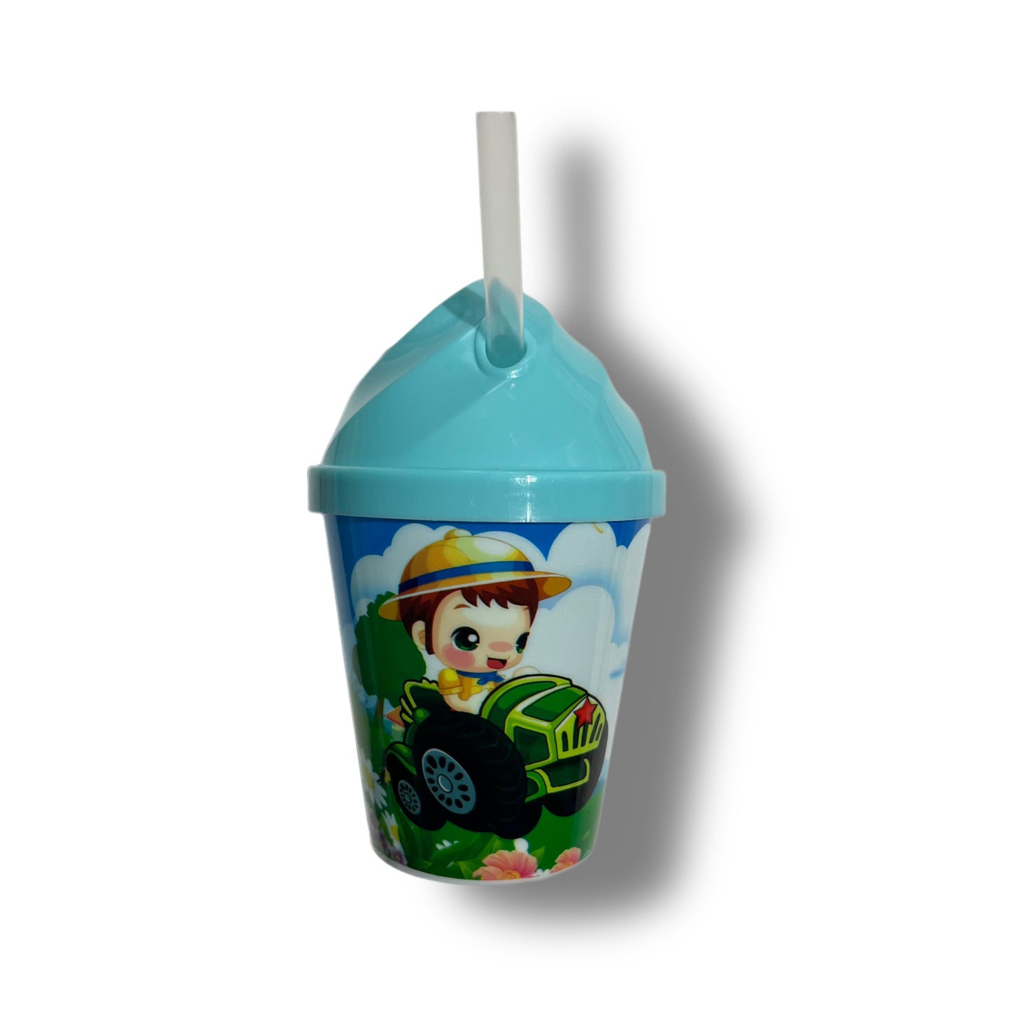 Pack 12 Vasos Plásticos Reutilizables Con Tapa Y Bombilla Para Fiestas y Cumpleaños Infantiles 250 ML