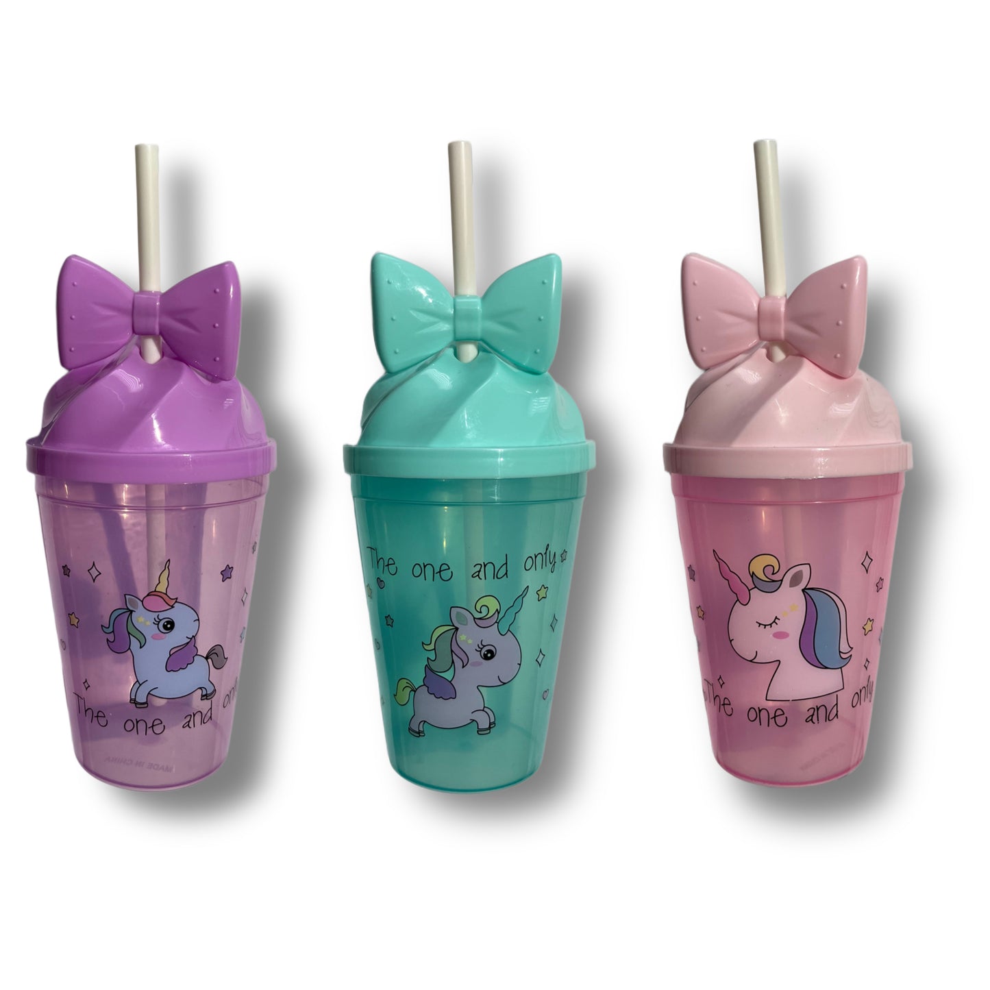 Pack 12 Vasos Plásticos Reutilizables Con Tapa Y Bombilla Para Niñas Fiestas y Cumpleaños Unicornios 450 ML